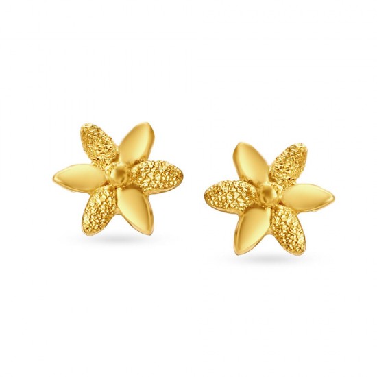 Textured Floral Gold Stud Earrings