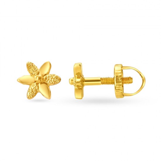 Textured Floral Gold Stud Earrings